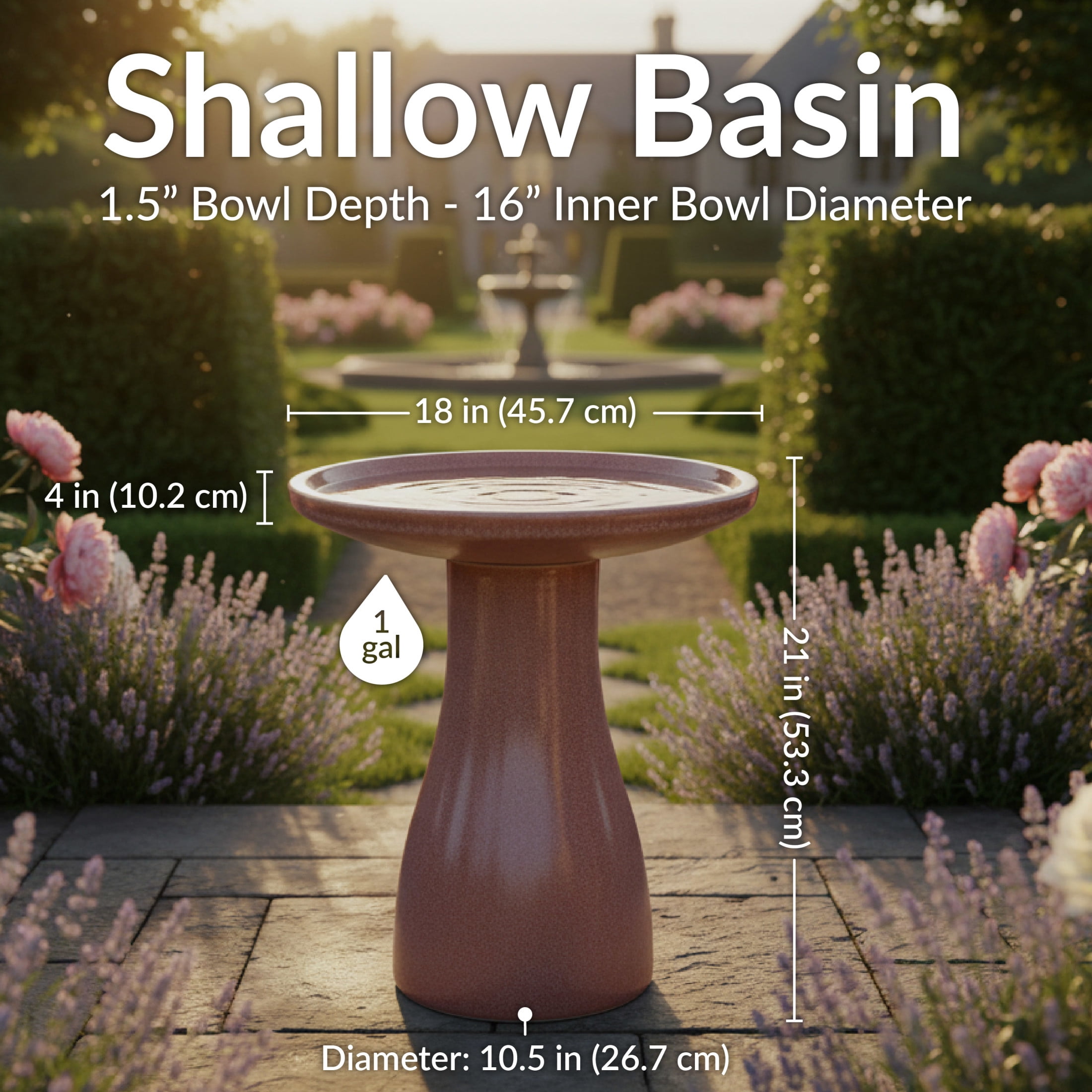 Sunnydaze Duo-Tone Freestanding Ceramic Outdoor Bird Bath, UV-Resistant Lava Finish