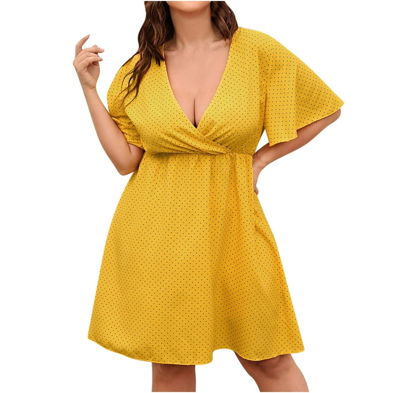 Usmixi Formal Dresses for Women Casual High Waist Swing Hem Plus Size Short Dress V-Neck Short Sleeve Striped Print Summer Mini Dresses Yellow XXL Clothes - Walmart.com Usmixi Formal Dresses for Women Casual High Waist Swing Hem Plus Size Short Dress V-Neck Short Sleeve Striped Print Summer Mini Dresses Yellow XXL Clothes - Walmart.com