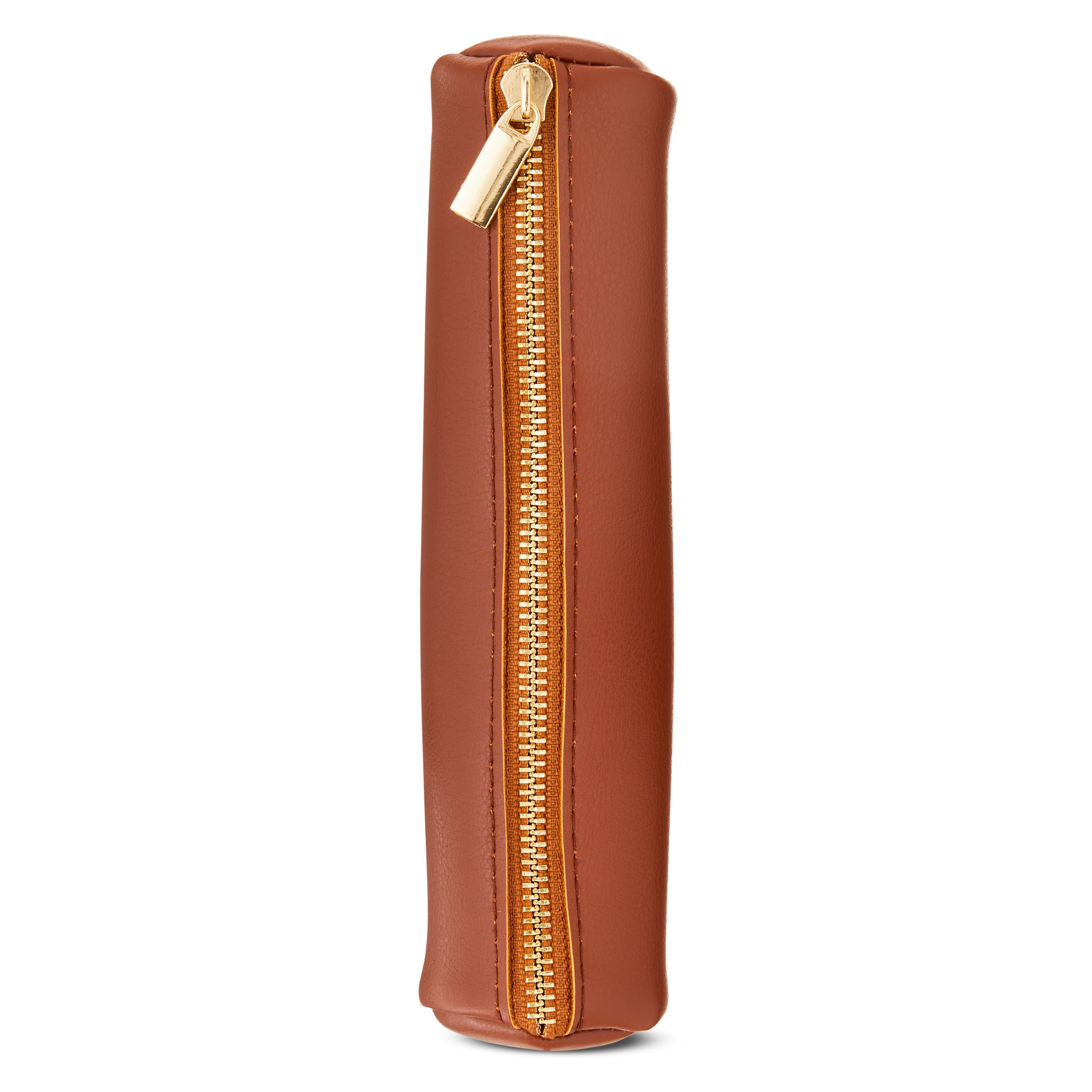 Pen + Gear Simulated Leather Pencil Pouch, Zipper Pull, Cognac Brown