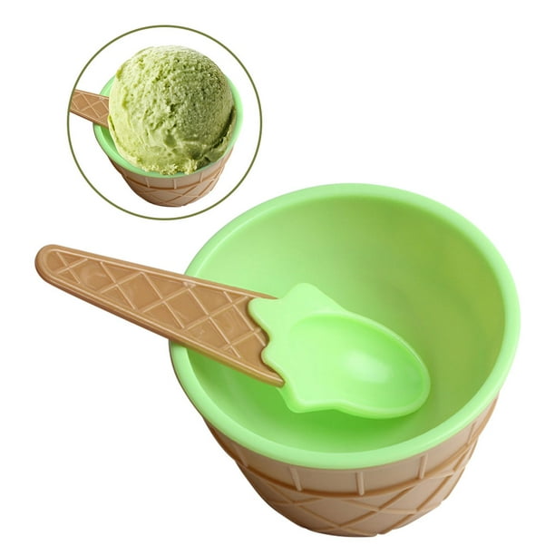 Yuarrent Taza de helado para niños, postre para niños, regalos de helado, tazón de postre encantador, tazón de mezcla de PP con cuchara, juego de Mostrada verde Yuarrent HA001694-02