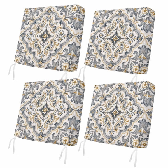 Outdoor Patio Cushion Covers 4 Pack Vintage Floral Ornament Patio Chair Cushion Covers with Zipper Paisley Floral Gold Grey Plant Pattern Waterproof Seat Cushion Covers for Patio Furniture 22"x22"