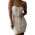 thumbnail image 1 of hirigin Women's Knit Bodycon Dress Summer Hollowed Spaghetti Straps Lacing Solid Slim Fit Mini Dress, 1 of 7