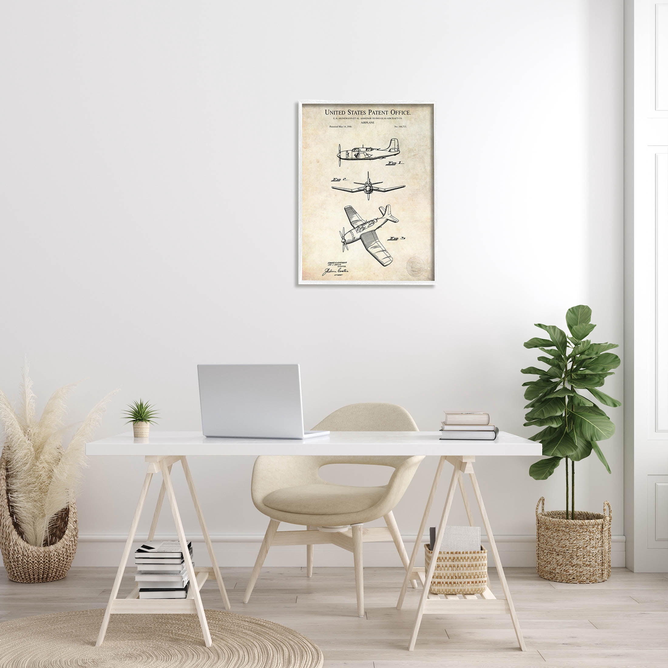 Stupell Industries Vintage Distressed Patent Airplane Graphic Art White Framed Art Print Wall Art, Design by Karl Hronek