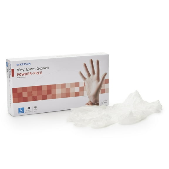 McKesson Confiderm Vinyl Exam Gloves, Powder-Free, Latex-Free - Clear, Size Large, 50 Count, 20 Boxes, 1000 Total