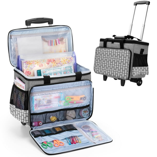 Bolsa de Mano Rodante para Manualidades Yarwo con Carrito Desmontable Gris
