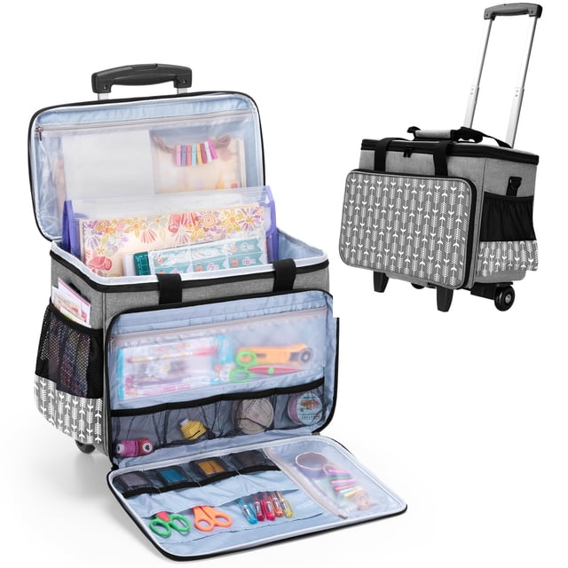 Bolsa de Mano Rodante para Manualidades Yarwo con Carrito Desmontable Gris