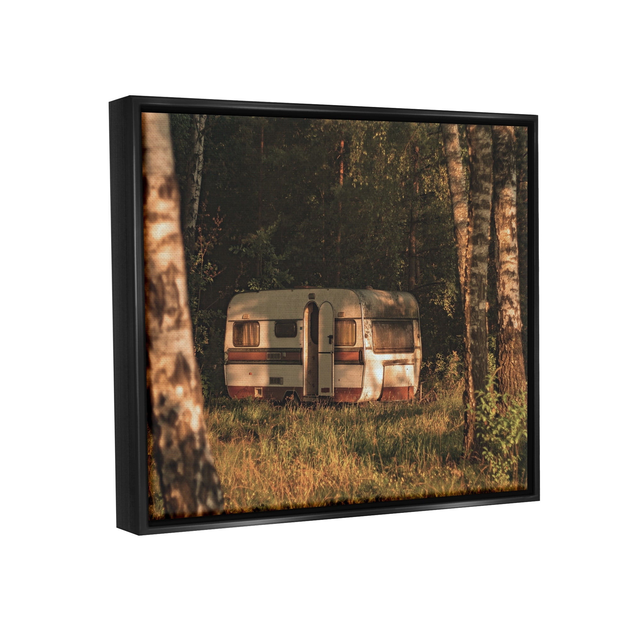 Stupell Industries Quiet Camper Van Deep Woodland Forest Clearing Photograph Metallic Gold Floating Framed Canvas Print Wall Art, Design by Daphne Polselli