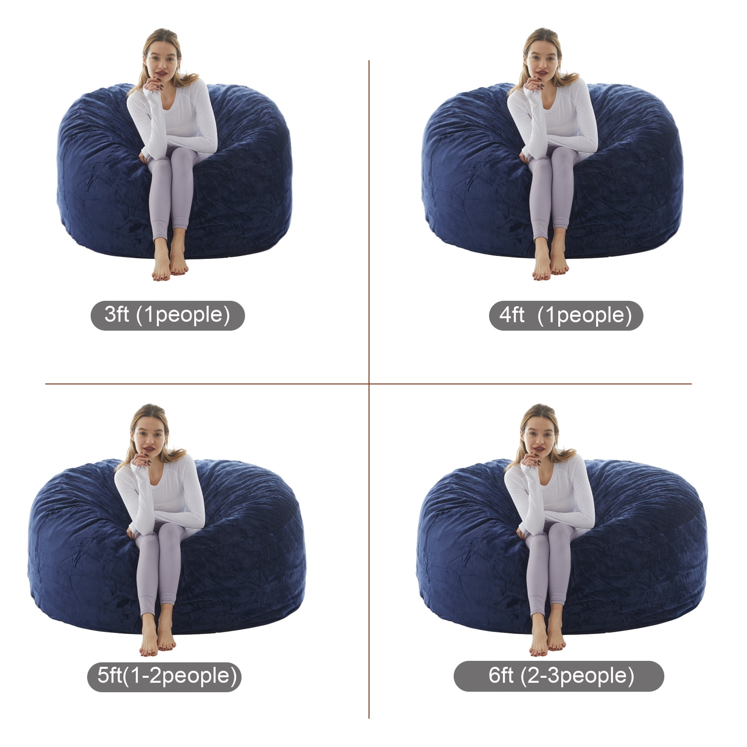 LaoGeoRon 4ft Adult Bean Bag Chairs with Filler Included,Memory Foam Beanbags with Removable Washable Flannel Cover