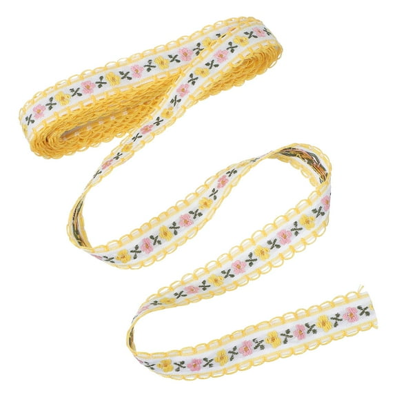 3 Yards Jacquard Ribbon Trim, 0.71 Inch Floral Embroidered Ribbon for Sewing DIY Clothing Bowknot Bag Gift Wrap, Yellow