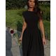 thumbnail image 3 of Vestido largo plisado de retazos negro elegante para mujer, Cuello medio alto, manga corta, cintura alta, oficina, ropa de calle, Verano, 3 of 5