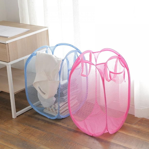 Panier à Linge Escamotable en Maille, Panier à Linge Pliable [Renforcé], Panier en Tissu Escamotable Pliable avec Poignées Durables, Facile à Ouvrir et à Plier pour Dortoir, Buanderie, Chambre, VR
