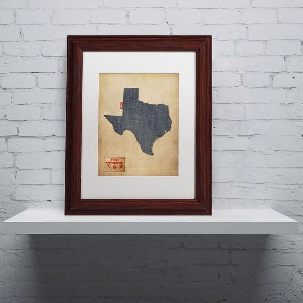 Trademark Fine Art "Texas Map Denim Jeans Style" Canvas Art by Michael Tompsett, White Matte, Wood Frame