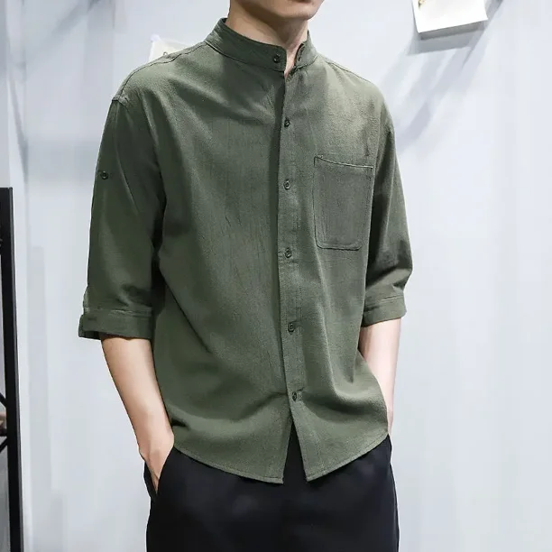 Camisas de hombre de lino y algodon Camisas oversize para hombre Camisas lisas de media manga Moda 2024 Cosas baratas con blusas casuales comodas I Walmart en linea