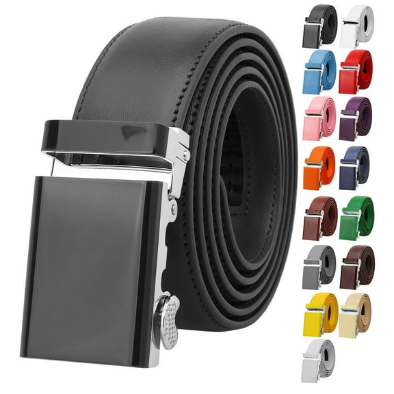 Falari Men Unisex Genuine Leather Ratchet Dress Belt Automatic Sliding Buckle Trim to Fit