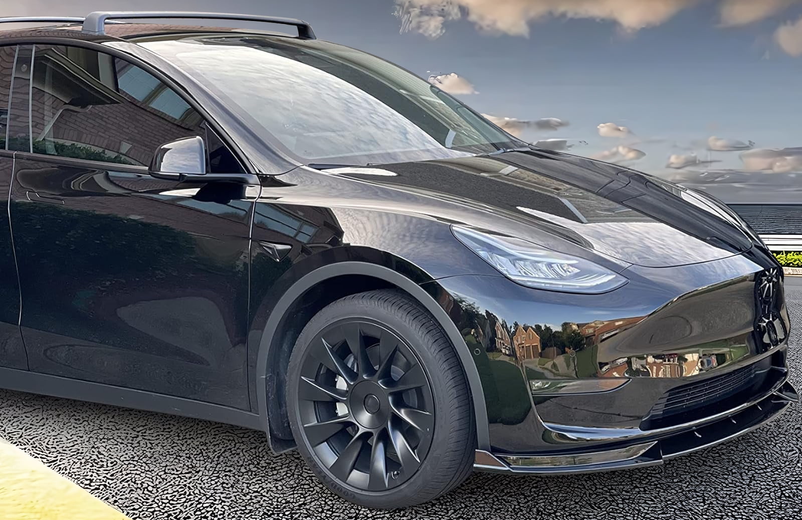 Ikon Motorsports 3PCS Front Bumper Lip Spoiler for 2020-2025 Tesla Y, IKON Style, PP Gloss Black