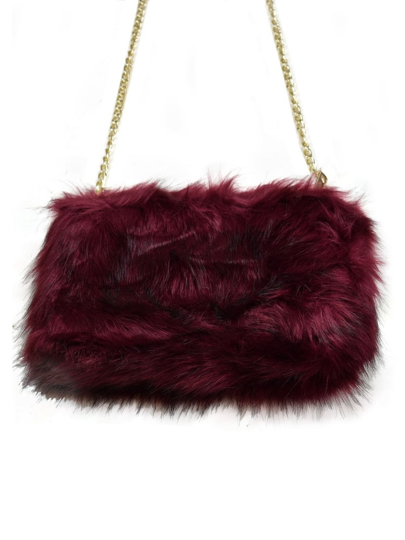 Women's Evening Faux Fur Fuzzy Crossbody Shoulder Bag Clutch