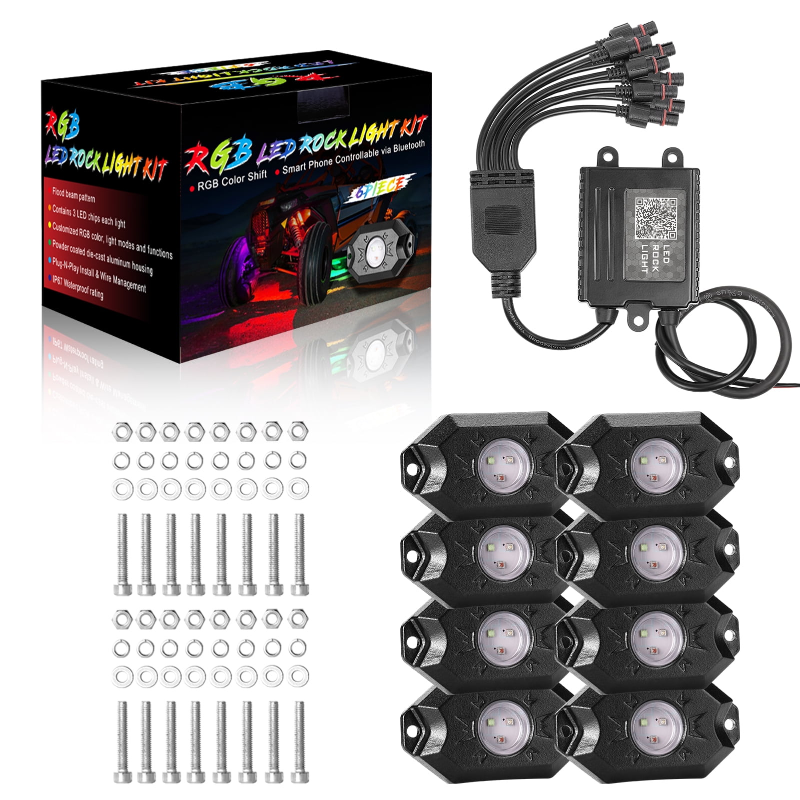 8 Pods RGB LED Rock Lights Wireless APP Control Music Mode Waterproof for Truck UTV ATV