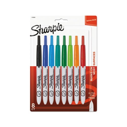 Retractable Permanent Marker Extra-Fine Needle Tip, Assorted Colors, 8/Set