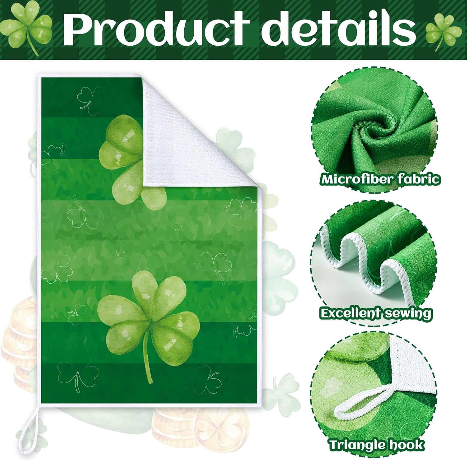 St Patrick''s Day Hand Towels St. Patrick''s Day Kitchen Towels Shamrocks Gnomes Plaid Absorbent Fast Drying Tea Cloth for Kitchen Bathroom Home, 16 x 24 Inches(Gnome)