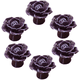 thumbnail image 1 of 6 uds. Perillas de puerta de cerámica Vintage con flores y rosas, manija para cajón de cocina (púrpura), elegantes perillas de cerámica para gabinete con flores rosas, 1 of 5