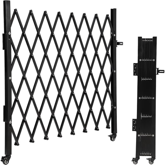 Folding Security Door, 50"H x 75"W Single Folding Door, Portable Expandable Fence Gate with Casters, Flexible Steel Accordion Security Gate Barricade Gate for Backyard Garden