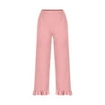 thumbnail image 5 of Timegard Pants for Women Ruffle Straight Leg Casual Loose Lightweight Elastic Waist Trousers Solid Color, 5 of 6