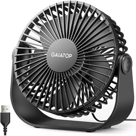 Gaiatop USB Desk Fan, 3 Speeds with Strong Airflow, 5.5 Inch Quiet Small Portable Table Fan, 90° Rotate Personal Cooling Fan For Bedroom Home Office Desktop Travel (Black)