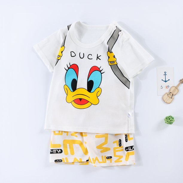 Traje de verano para niños de puro algodón, camiseta de media manga para niños, ropa deportiva para el hogar