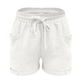 thumbnail image 4 of Uqiangy Cotton Linen Shorts For Women Womens Shorts Linen Women's Elastic High Waisted Track Shorts Gauze Shorts For Women Linen Shorts For Women Linen Shorts Women High Waisted Linen Shorts White L, 4 of 9