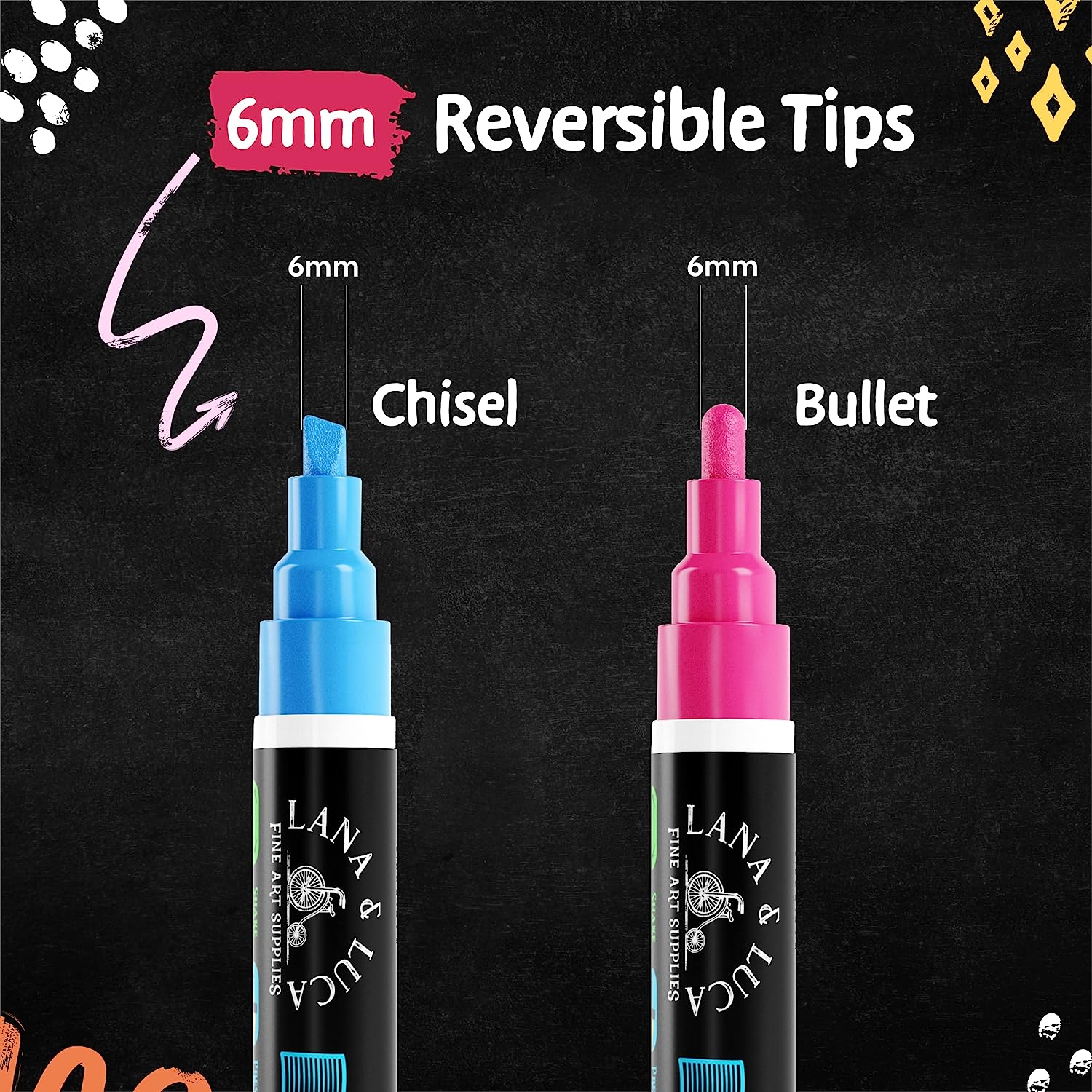 Liquid Chalk Markers for Blackboards - Bold Color Dry Erase Marker Pens Chalkboards Signs, Windows, Blackboard, Glass 6mm Reversible Tip (20 Pack)