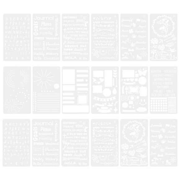 1 Set/18pcs Journal Stencils Painting Templates Painting Stencils for Notepad