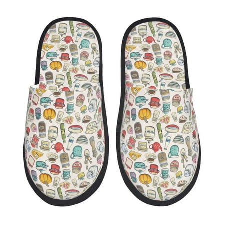 

Pofeuu Cooking Utensils Print EVA Fuzzy House super light Slippers Slippers Scuff Outdoor Indoor Warm Cozy Plush Bedroom Shoes Soft Flat Comfy Anti-Slip-Medium