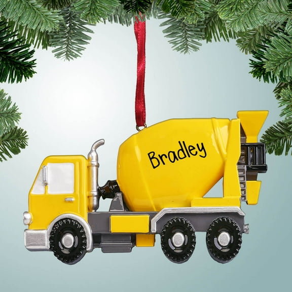 Yellow Cement Truck - Personalized Christmas Ornament - Construction - Heavy Machinery - Concrete - Roads - Great Gift Ideas