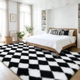 thumbnail image 2 of UNTIMATY 8'x10' Shag Area Rugs for Living Room Ultra-Soft High-Pile Fluffy Checkered Rug Non-Slip Carpet Rugs for Bedroom , Black White, 2 of 7