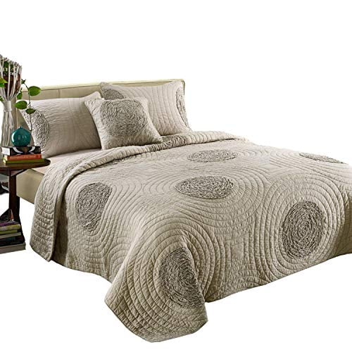 Brandream Queen Size Taupe Bed Quilt Set Luxury Coverlet Set Bedspread