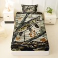 thumbnail image 3 of Castle Fairy Camo Frame Pike Fishing Graphic Twin Sheets 3pcs,Autumn Leaf Wild Game Hunting Layout Bedding,Olive Tan,1 Fitted Sheet,1 Flat Sheet and 1 Pillowcase, 3 of 6