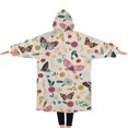 thumbnail image 2 of Oversized Wearable Blanket Hoodie,Beige Butterfly Flower Pattern Sherpa Blanket Hoodie with Super Pockets,Super Warm Fuzzy Pullover for Women & Men, 2 of 6