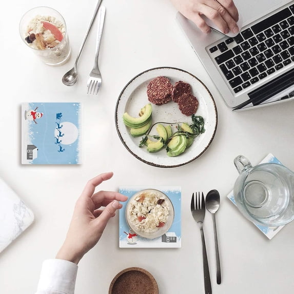 FMSHPON Merry Christmas Santa Claus Reindeer Snowman Set of 4 Coaster for Drinks, Absorbent Ceramic Stone Coasters Cup Mat with Cork Base for Home Kitchen Room Coffee Table Bar Decor