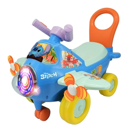 Kiddieland: Activity Plane: Stitch - Disney Light & Sound Foot-To-Floor Vehicle, Interactive Dashboard, Propellers, Push-Pull Handle, Toddlers 12mo 