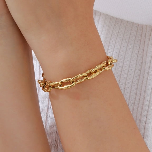 Womens Chunky Gold Paperclip Bracelet 18k Gold Plated Adjustable Link Bracelets for Women Trendy Hypoallergenic Stainless Steel Jewelry Gifts