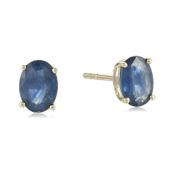 10k Yellow Gold Blue Sapphire Oval Stud Earrings