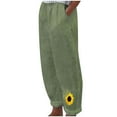 thumbnail image 2 of Wycnly on Sale Pants for Women Trousers for Women Vintage Cotton Linen Plus Size Loose Straight Leg Pants Fashion Sunflower Print Elastic Waist Long Pants with Pockets, 2 of 4
