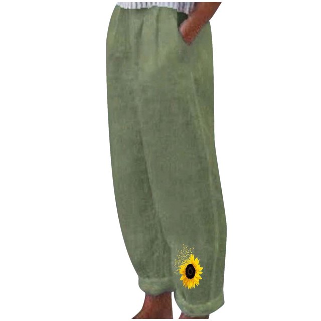 VEKDONE Pantalon Long en Lin pour Femmes Vert Armée P