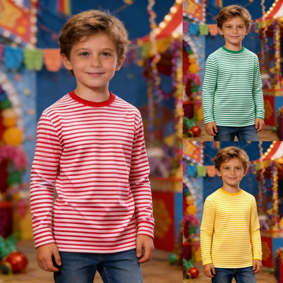 RTKFRFLM Kids' Long Sleeve Striped T-Shirt Classic Crewneck Fashion Top for Boys and Girls Soft Breathable Fall Autumn Tee Versatile Casual Base Layering Shirt Sizes 4-16 Years