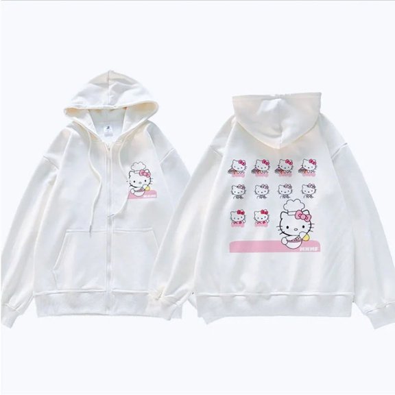 Sanrio Cute Printed Hoodies Women Cartoon Hello Kitty Y2k Loose Sweatshirt Fashion Sweet Clothing