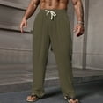 thumbnail image 2 of Jinhomg Men's Baggy Harem Pants Drawstring Wide Leg Casual Cropped Trousers Lightweight Loose Beach Yoga Pants with Pockets Army Green,L, 2 of 4