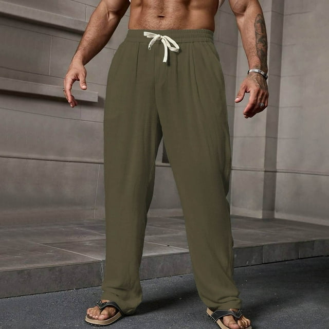 Ceisia Gift Men's Spring/Summer Sports Pants - Solid-Color Casual Loose Elastic Pocket Polyester-Spandex Comfortable Pants