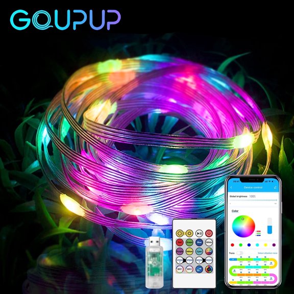 GUPUP 50FT LED String Lights,Christmas Pastel Fairy Lights with USB Plug-in and APP Control,Perfect for Indoor and Outdoor Home Decor