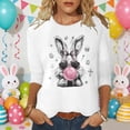thumbnail image 2 of Women's Fashion Casual Rabbit Easter Print 3/4 Sleeve Top T-Shirt White XXL, 2 of 4