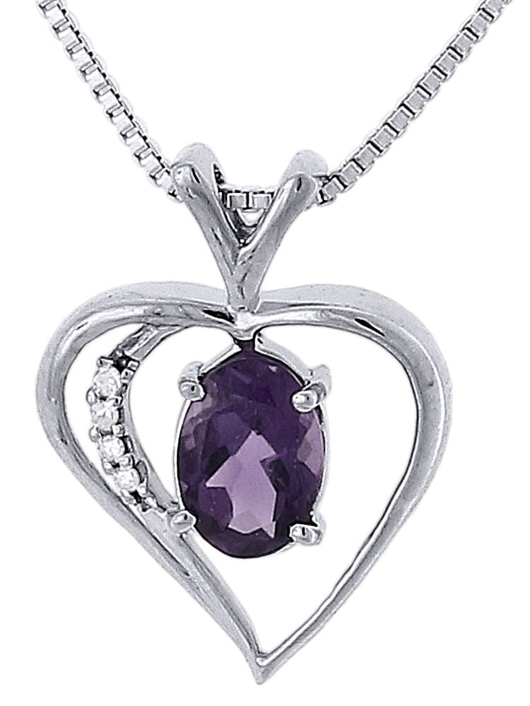 925 Sterling Silver Amethyst and Diamond Heart Pendant 